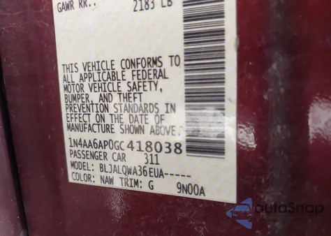 2016 Nissan Maxima 3.5 S z USA, uszkodzony, nr VIN 1N4AA6AP0GC418038